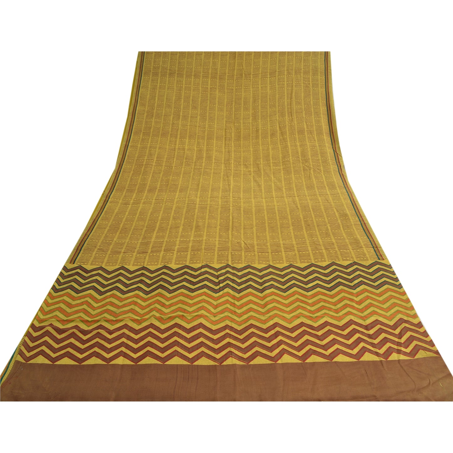 Sanskriti Vintage Sarees Heena-Green Pure Crepe Silk Print Sari 5yd Craft Sustainable Fabric