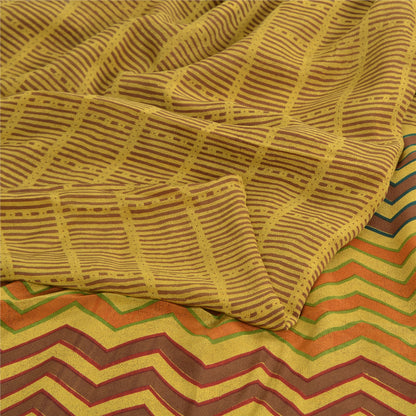 Sanskriti Vintage Sarees Heena-Green Pure Crepe Silk Print Sari 5yd Craft Sustainable Fabric