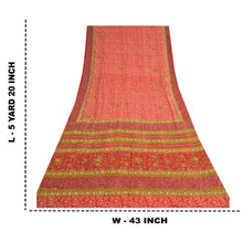 Load image into Gallery viewer, Sanskriti Vintage Sarees Red Hand Beaded Applique Print Pure Crepe Sari Fabric
