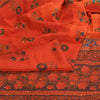 Sanskriti Vintage Sarees Indian Orange Hand Beaded Pure Crepe Sari Craft Sustainable Fabric
