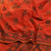 Sanskriti Vintage Sarees Indian Orange Hand Beaded Pure Crepe Sari Craft Sustainable Fabric
