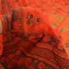 Sanskriti Vintage Sarees Indian Orange Hand Beaded Pure Crepe Sari Craft Sustainable Fabric