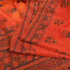 Sanskriti Vintage Sarees Indian Orange Hand Beaded Pure Crepe Sari Craft Sustainable Fabric