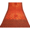 Sanskriti Vintage Sarees Indian Orange Hand Beaded Pure Crepe Sari Craft Sustainable Fabric