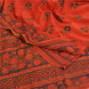 Sanskriti Vintage Sarees Indian Orange Hand Beaded Pure Crepe Sari Craft Sustainable Fabric