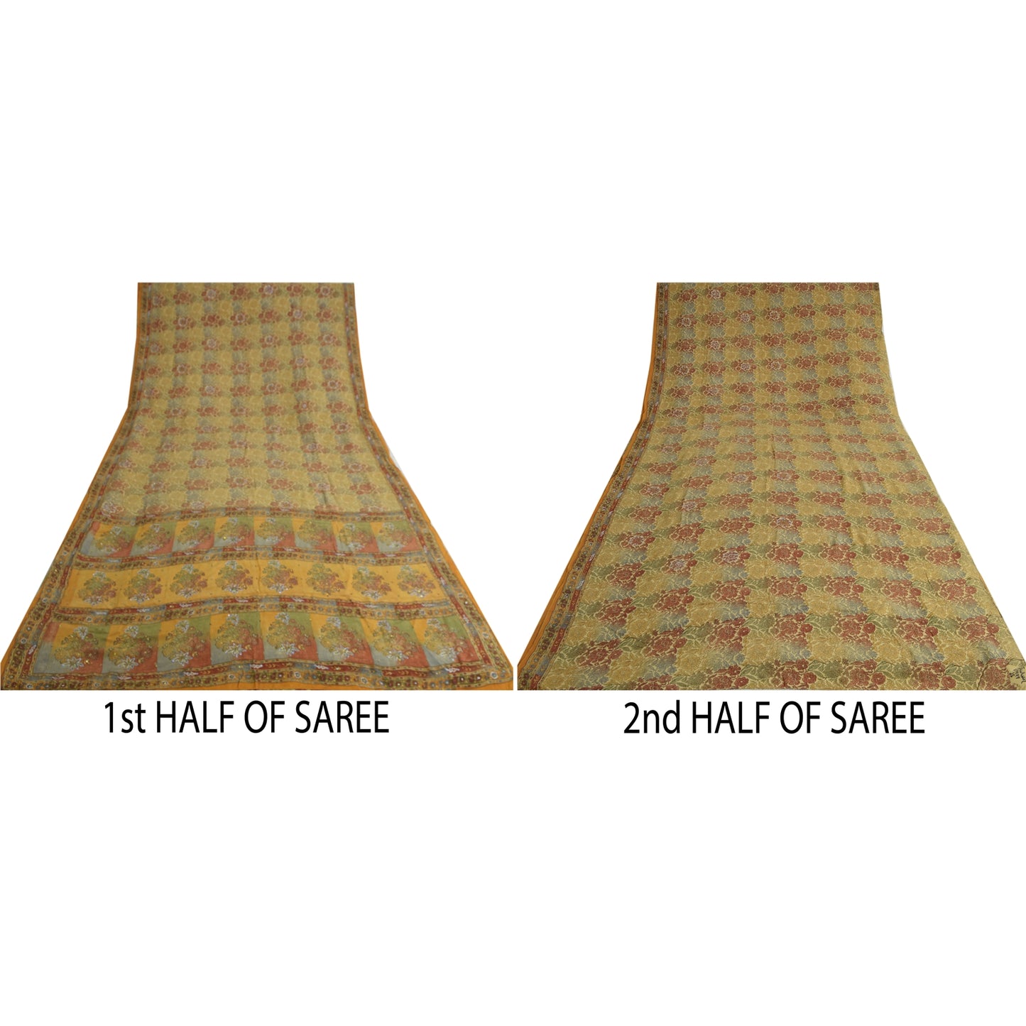 Sanskriti Vintage Sarees Multi Hand Beaded Printed Pure Crepe Sari Craft Sustainable Fabric