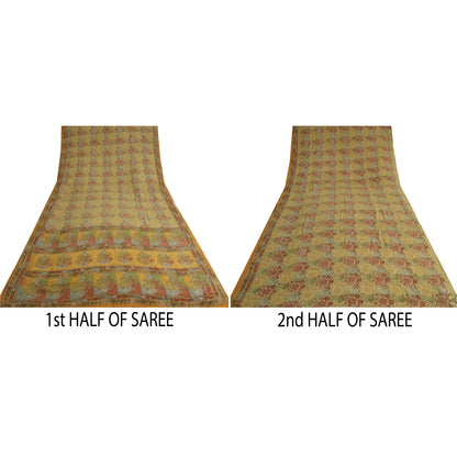 Sanskriti Vintage Sarees Multi Hand Beaded Printed Pure Crepe Sari Craft Sustainable Fabric