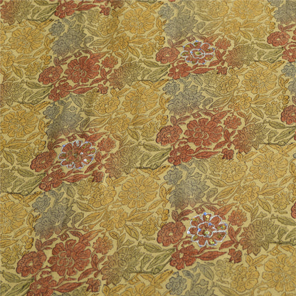 Sanskriti Vintage Sarees Multi Hand Beaded Printed Pure Crepe Sari Craft Sustainable Fabric