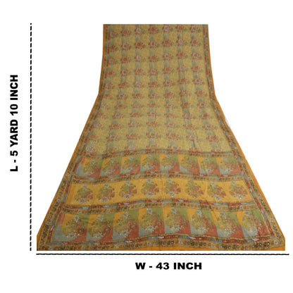 Sanskriti Vintage Sarees Multi Hand Beaded Printed Pure Crepe Sari Craft Sustainable Fabric