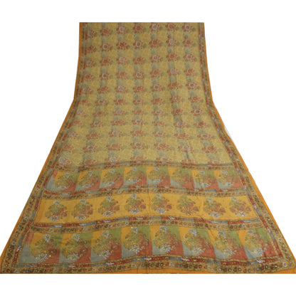 Sanskriti Vintage Sarees Multi Hand Beaded Printed Pure Crepe Sari Craft Sustainable Fabric