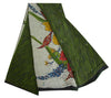 Сари Sanskriti Vintage Sarees Green/Ivory, расшитые вручную бисером, из чистого крепа, устойчивая ткань