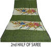 Сари Sanskriti Vintage Sarees Green/Ivory, расшитые вручную бисером, из чистого крепа, устойчивая ткань