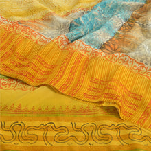 Load image into Gallery viewer, Sanskriti Vintage Sarees Yellow Pure Crepe Silk Printed Sari Floral Craft Fabric
