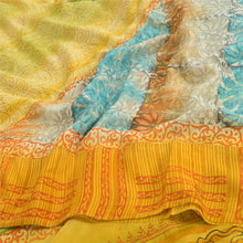 Load image into Gallery viewer, Sanskriti Vintage Sarees Yellow Pure Crepe Silk Printed Sari Floral Craft Fabric
