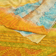 Sanskriti Vintage Sarees Yellow Pure Crepe Silk Printed Sari Floral Craft Fabric