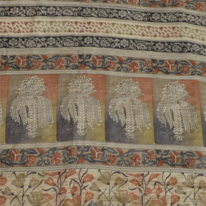 Sanskriti Vintage Sarees Ivory Pure Crepe Silk Printed Sari Floral Craft Sustainable Fabric