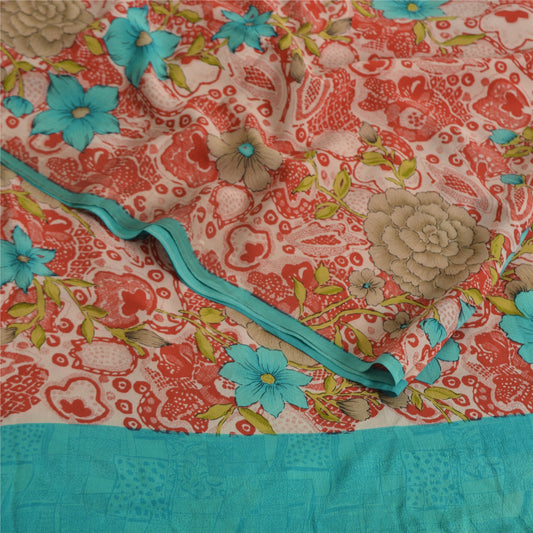 Sanskriti Vintage Sarees Multicolor Pure Crepe Silk Print Sari 5yd Craft Sustainable Fabric