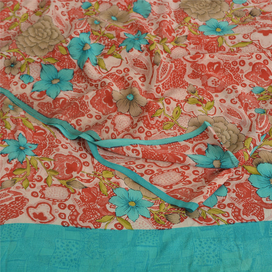 Sanskriti Vintage Sarees Multicolor Pure Crepe Silk Print Sari 5yd Craft Sustainable Fabric