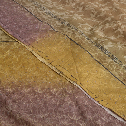 Sanskriti Vintage Sarees Brown Pure Crepe Silk Printed Sari Floral Craft Sustainable Fabric