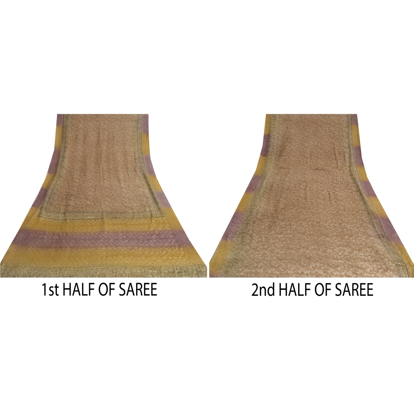 Sanskriti Vintage Sarees Brown Pure Crepe Silk Printed Sari Floral Craft Sustainable Fabric