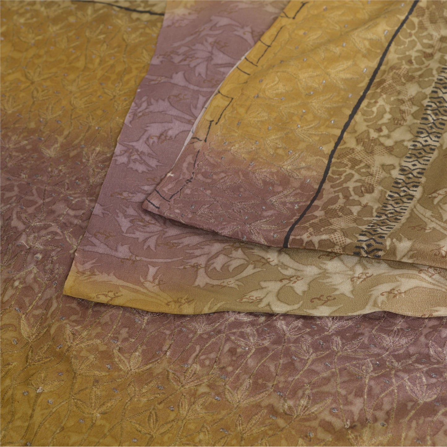 Sanskriti Vintage Sarees Brown Pure Crepe Silk Printed Sari Floral Craft Sustainable Fabric