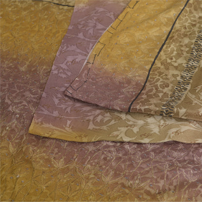 Sanskriti Vintage Sarees Brown Pure Crepe Silk Printed Sari Floral Craft Sustainable Fabric