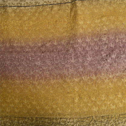 Sanskriti Vintage Sarees Brown Pure Crepe Silk Printed Sari Floral Craft Sustainable Fabric