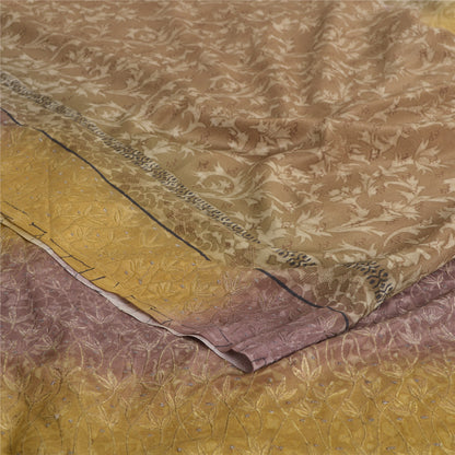 Sanskriti Vintage Sarees Brown Pure Crepe Silk Printed Sari Floral Craft Sustainable Fabric