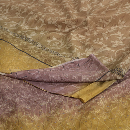 Sanskriti Vintage Sarees Brown Pure Crepe Silk Printed Sari Floral Craft Sustainable Fabric