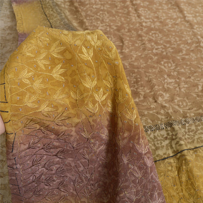 Sanskriti Vintage Sarees Brown Pure Crepe Silk Printed Sari Floral Craft Sustainable Fabric