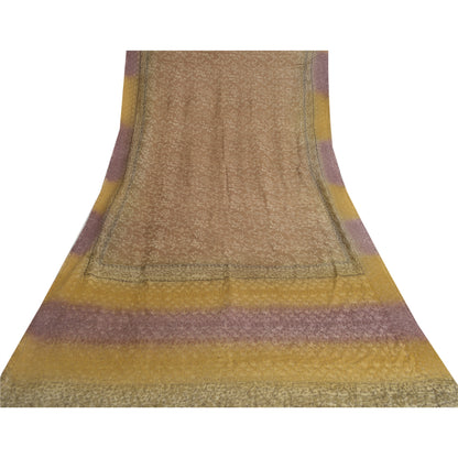 Sanskriti Vintage Sarees Brown Pure Crepe Silk Printed Sari Floral Craft Sustainable Fabric