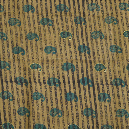 Sanskriti Vintage Sarees Orange/Green Hand Beaded Print Pure Crepe Sari Sustainable Fabric