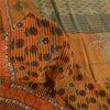 Sanskriti Vintage Sarees Orange/Green Hand Beaded Print Pure Crepe Sari Sustainable Fabric