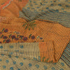Sanskriti Vintage Sarees Orange/Green Hand Beaded Print Pure Crepe Sari Sustainable Fabric