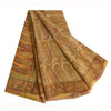 Sanskriti Vintage Sarees Saffron Pure Crepe Silk Paisley Print Sari Craft Sustainable Fabric
