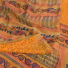 Sanskriti Vintage Sarees Indian Yellow Pure Crepe Silk Printed Sari Craft Sustainable Fabric