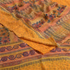 Sanskriti Vintage Sarees Indian Yellow Pure Crepe Silk Printed Sari Craft Sustainable Fabric