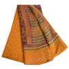 Sanskriti Vintage Sarees Indian Yellow Pure Crepe Silk Printed Sari Craft Sustainable Fabric