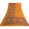 Sanskriti Vintage Sarees Indian Yellow Pure Crepe Silk Printed Sari Craft Sustainable Fabric
