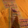 Sanskriti Vintage Sarees Indian Yellow Pure Crepe Silk Printed Sari Craft Sustainable Fabric