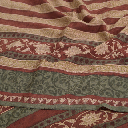 Sanskriti Vintage Sarees Orange/Green Kalamkari Printed Pure Crepe Sari Sustainable Fabric