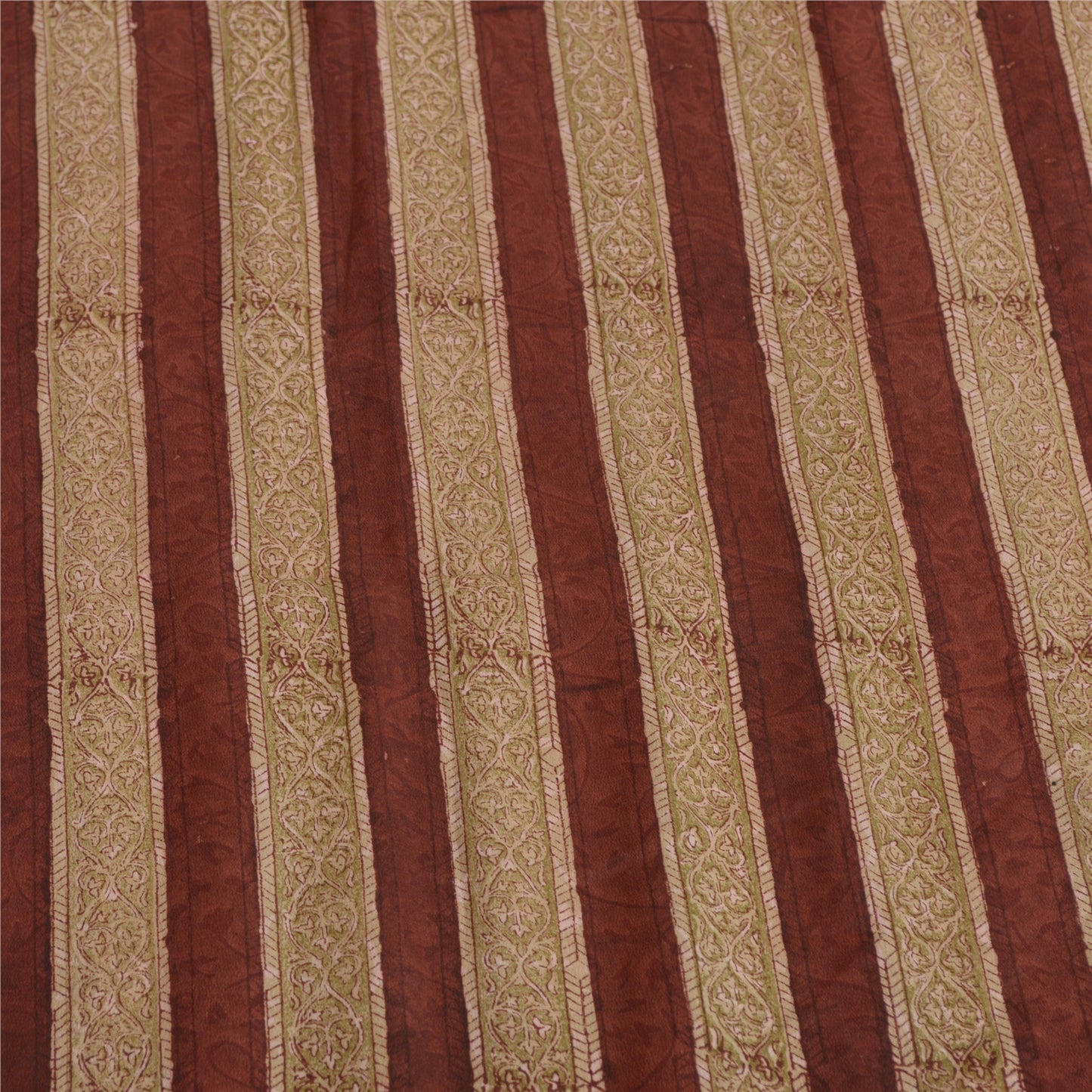 Sanskriti Vintage Sarees Orange/Green Kalamkari Printed Pure Crepe Sari Sustainable Fabric