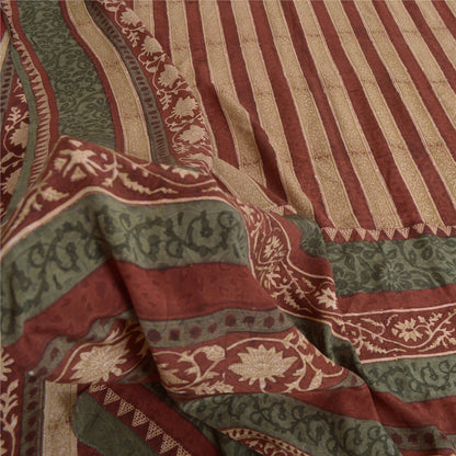 Sanskriti Vintage Sarees Orange/Green Kalamkari Printed Pure Crepe Sari Sustainable Fabric