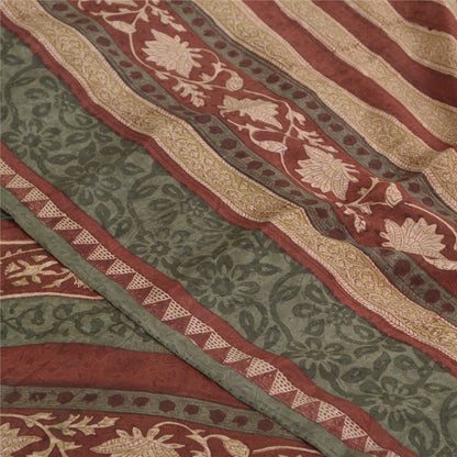 Sanskriti Vintage Sarees Orange/Green Kalamkari Printed Pure Crepe Sari Sustainable Fabric