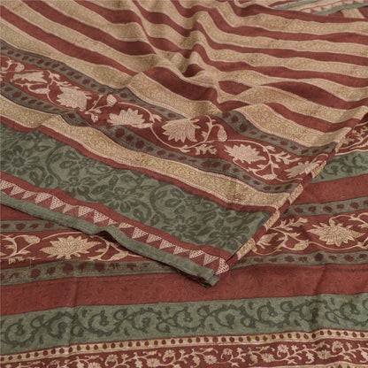 Sanskriti Vintage Sarees Orange/Green Kalamkari Printed Pure Crepe Sari Sustainable Fabric