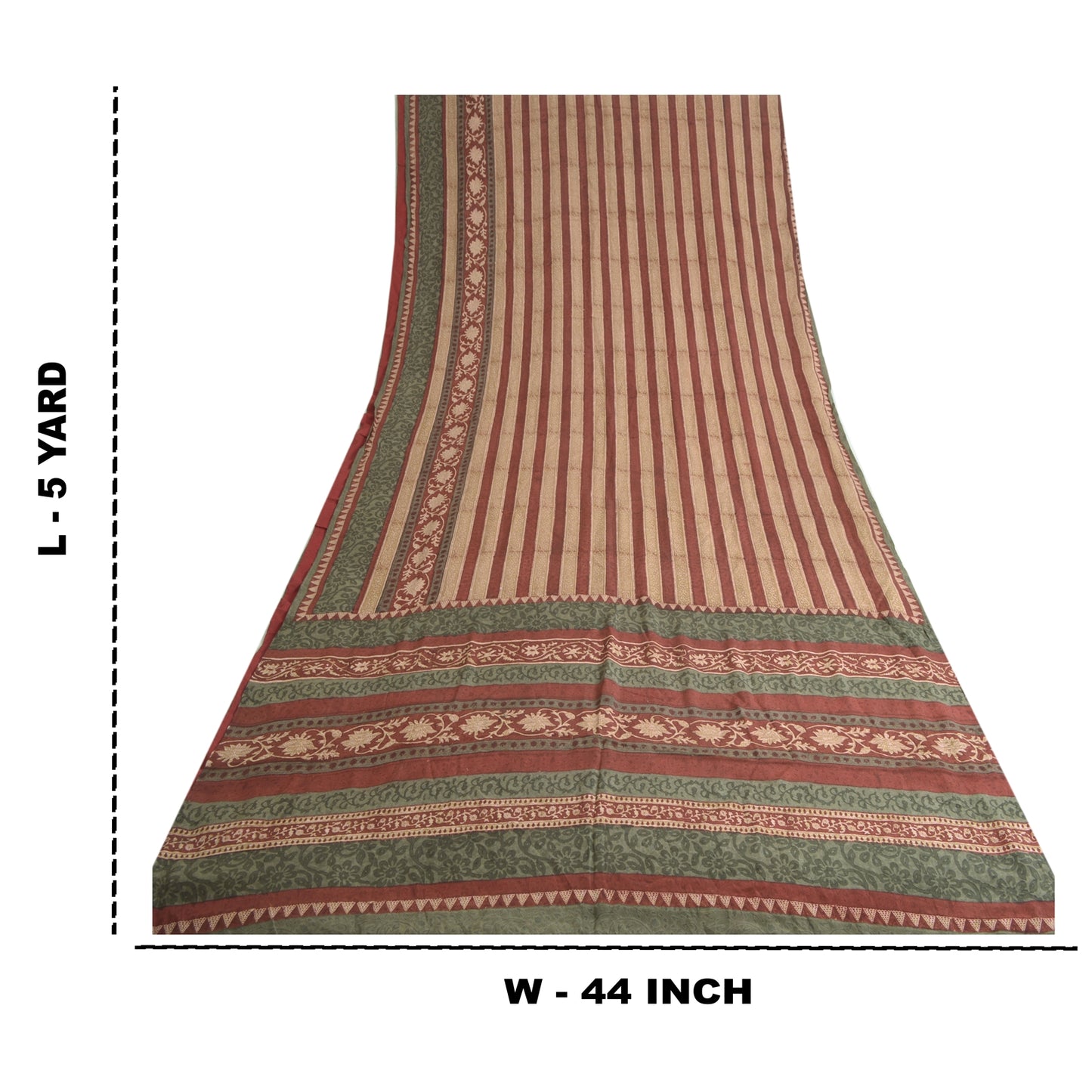 Sanskriti Vintage Sarees Orange/Green Kalamkari Printed Pure Crepe Sari Sustainable Fabric