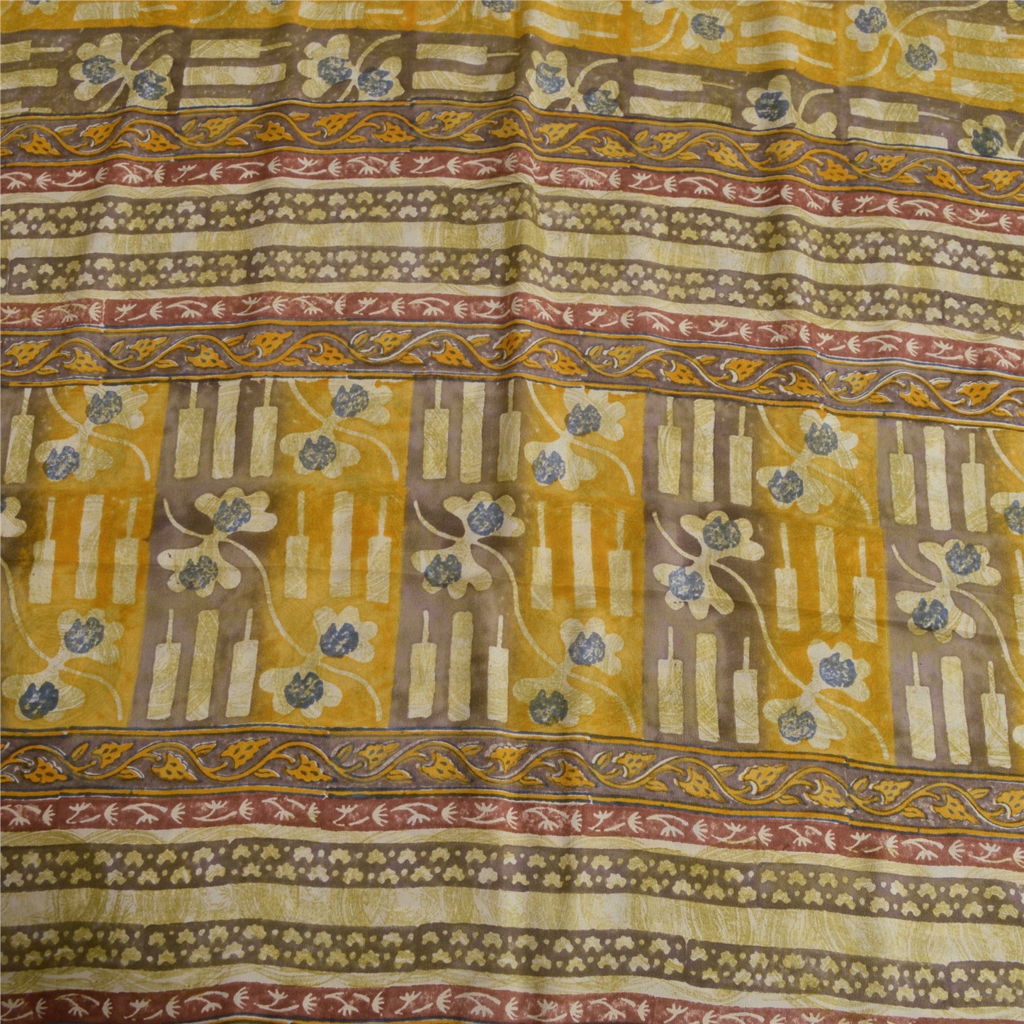 Sanskriti Vintage Sarees Green 100% Pure Crepe Silk Printed Sari Craft Sustainable Fabric