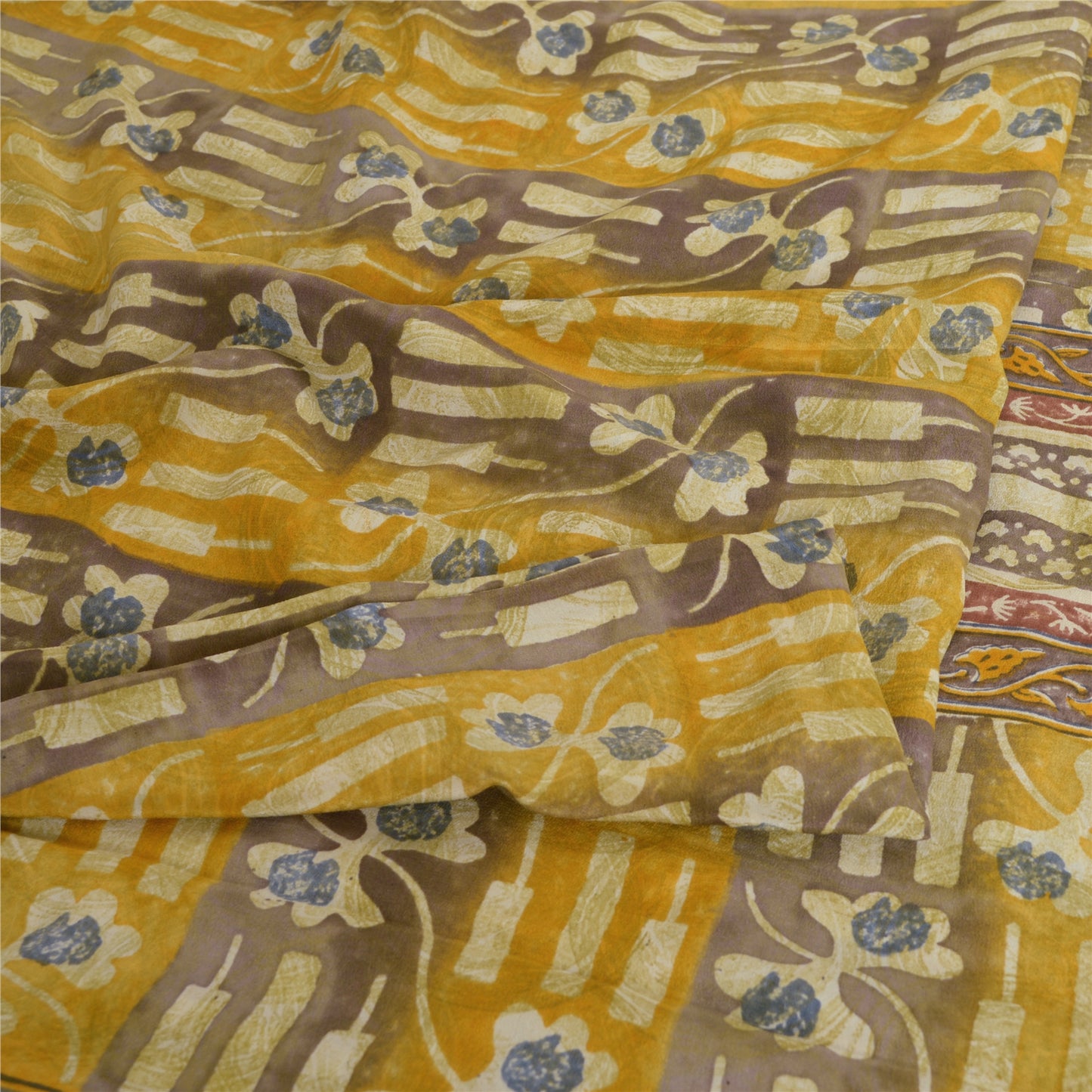 Sanskriti Vintage Sarees Green 100% Pure Crepe Silk Printed Sari Craft Sustainable Fabric