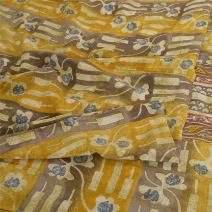 Sanskriti Vintage Sarees Green 100% Pure Crepe Silk Printed Sari Craft Sustainable Fabric