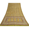 Sanskriti Vintage Sarees Green 100% Pure Crepe Silk Printed Sari Craft Sustainable Fabric